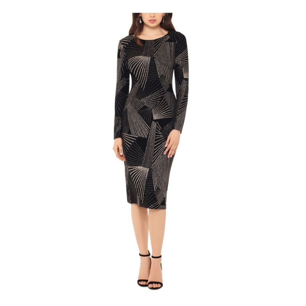 B&A  BY BETSY & ADAM Womens Black Below The Knee Formal Body Con Dress 4